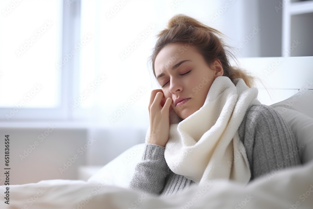 A young woman, with a toothache, complains on the couch at home. A young woman, with a toothache, complains on the couch at home.