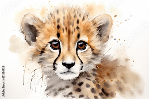 A cute cheetah cub painted with watercolors created with Generative AI technology
