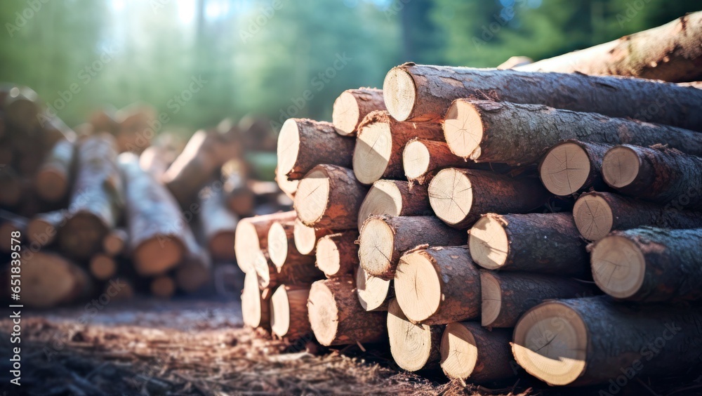 cut wooden logs in the stack, lumber in the forest cut wooden logs in the stack, lumber in the forest