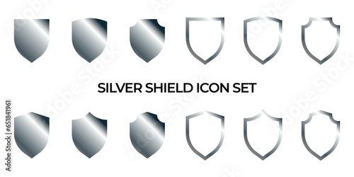 Shield icon set in silver color style. Protect shield security line icons. Badge quality symbol, sign, logo or emblem. Vector illustration