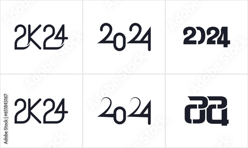 Set of happy new year 2024 number design illustration. 2024 logo design for diaries, notebook, calendar, banner and ads vector template with white background and black color shape. 2024 monogram