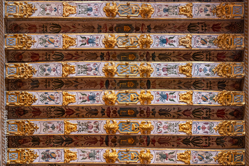 Detail of the painted ceiling of a medieval building