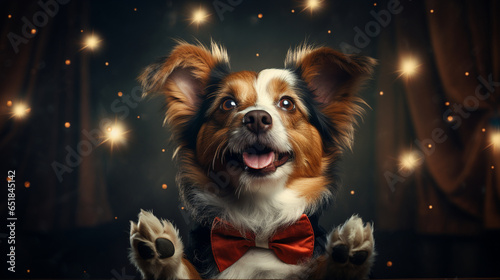 Canine Magician Performing Paw-some Tricks, funny dogs, with copy space photo