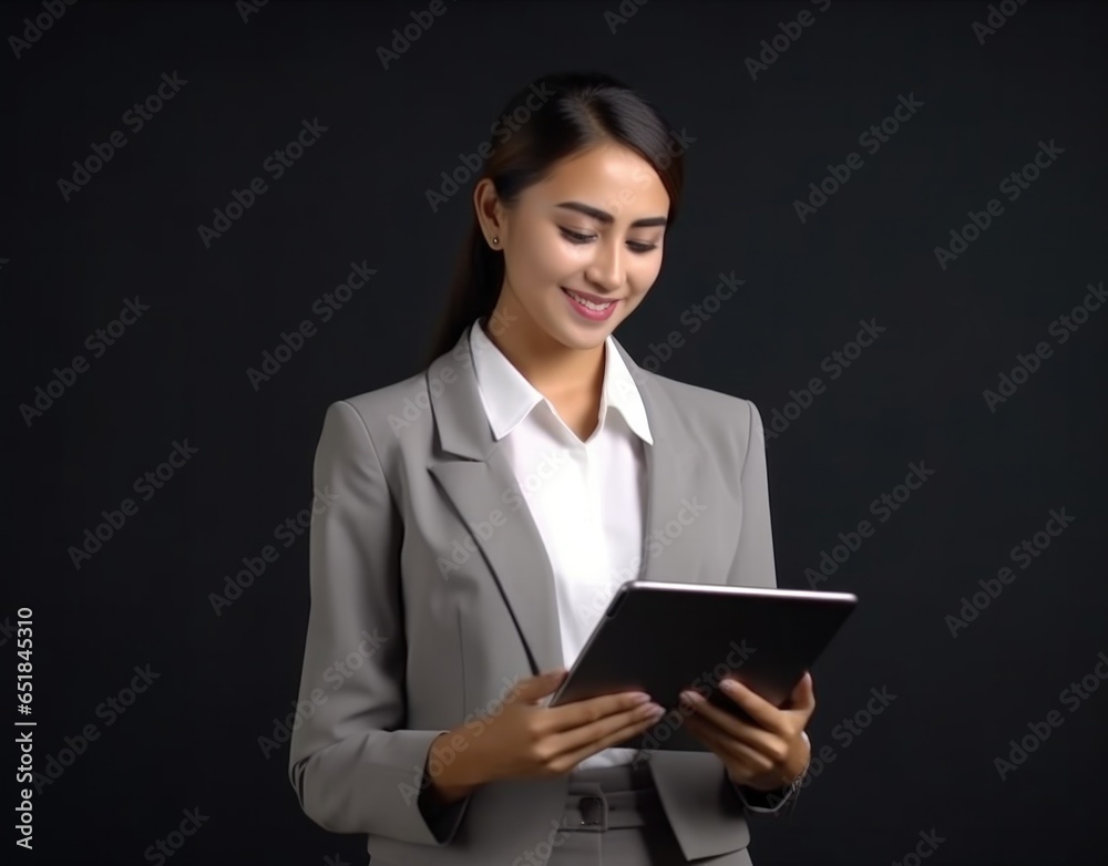 woman on laptop holding up a business woman on laptop holding up a business