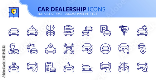 Simple set of outline icons about car dealership