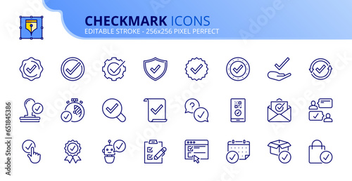 Simple set of outline icons about checkmark