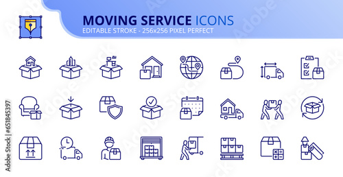 Simple set of outline icons about moving service