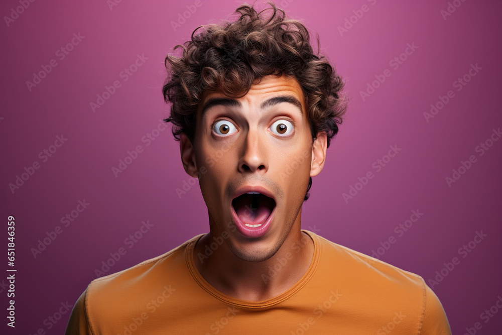 Emotional male portrait, a surprised guy with an open mouth and big eyes. Shocked young man Emotional male portrait, a surprised guy with an open mouth and big eyes. Shocked young man