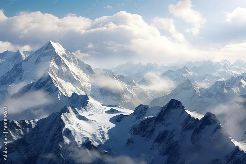 Fototapeta premium Mountain winter landscape with clouds.