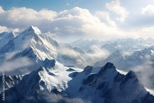 Mountain winter landscape with clouds.