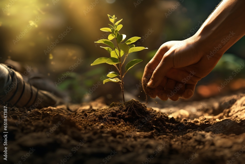 Close up of a person planting a tree - obrazy, fototapety, plakaty 