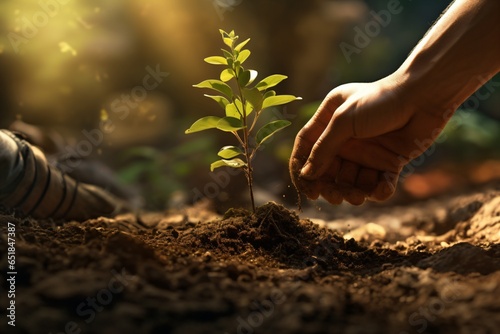 Close up of a person planting a tree
