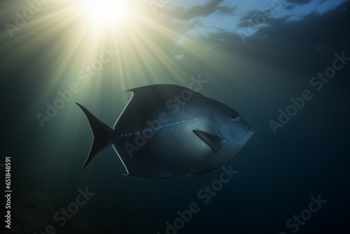 A fish under the light rays generative AI