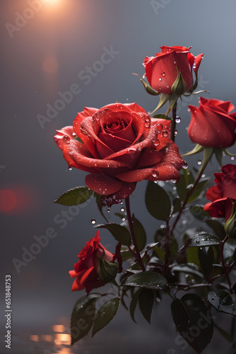 Professional close up of a Red Rose surrounded AI Image Generation.