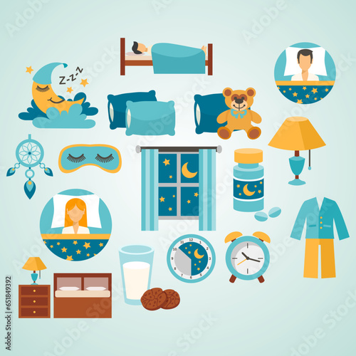 set of icons night sleep