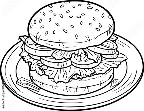 a black and white drawing of a Burger