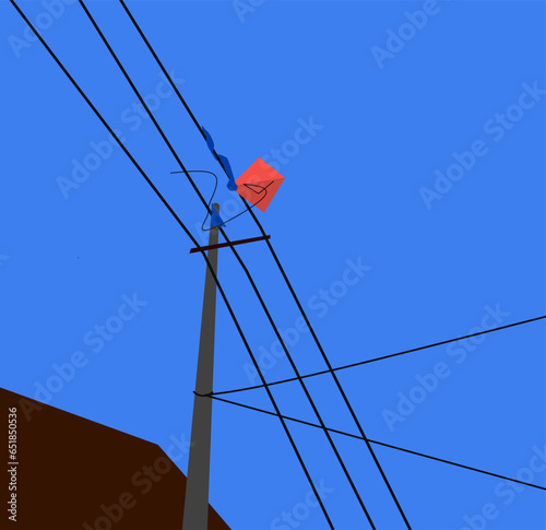 Power outage caused by kite. damage to electrical cables