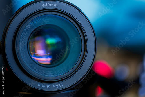 macro camera lens,Photo Camera or Video lens close-up on black background DSLR objective