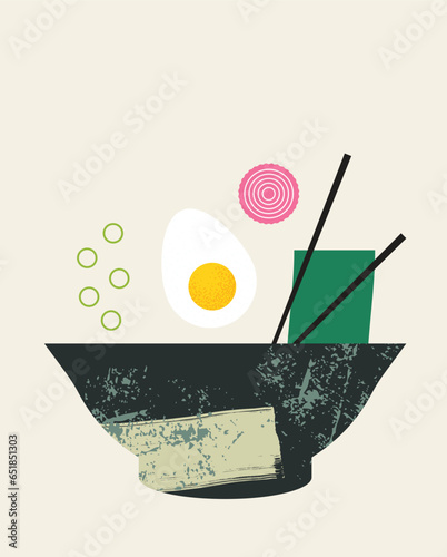 Vector illustration ramen soup ceramic noodle bowl 