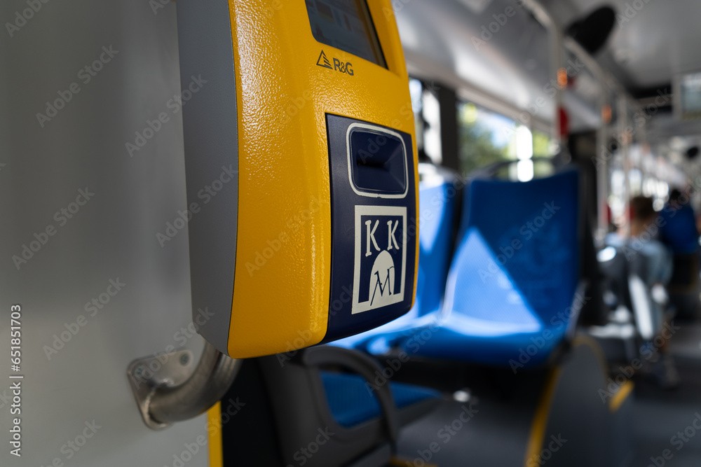 MPK Kraków validation ticket machine, with KKM Krakowska Karta Miejska