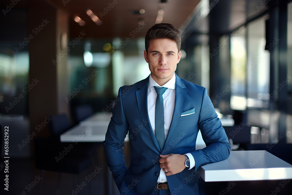 Handsome young business man looking at camera in office, headshot close up corporate portrait. Happy businessman, male entrepreneur, professional manager or company employee at work. Handsome young business man looking at camera in office, headshot close up corporate portrait. Happy businessman, male entrepreneur, professional manager or company employee at work.