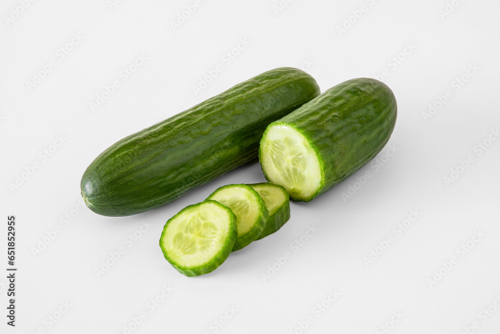 Close-up of cucumbers on a white background Close-up of cucumbers on a white background