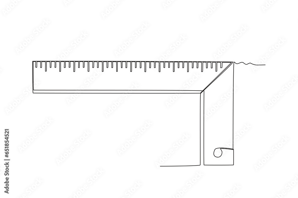 One continuous line drawing of an ruler. One line concept graphic design vector illustration of building construction tools
