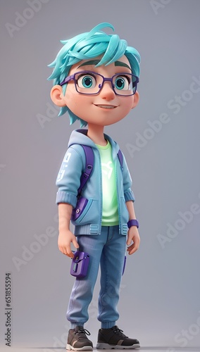  Bright-Eyed Metaverse Boy with Trendy Backpack photo