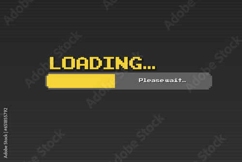 Pixel 8-bit yellow Loading bar on black screen.