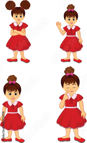 set of little girls in red dress