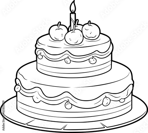 a black and white outline drawing of a birthday cake © nugi