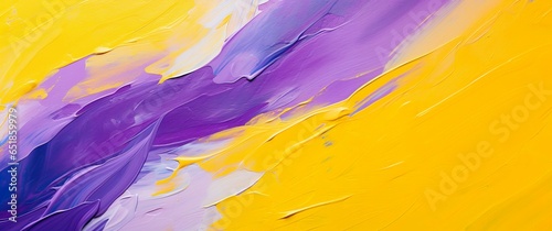 Abstract artistic purple and yellow painting texture background. Closeup of oil acrylic brushstrokes on canvas.