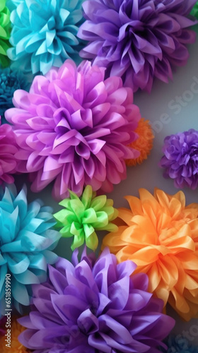 Backgrounds and backdrops for design of presentations and stories  Festive decorations as for to smash the cake or baby shower. Bright purple and turquoise pompoms and balloons