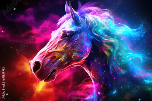 Neon Nightmare: Horse Haunting Under Cosmic Lights