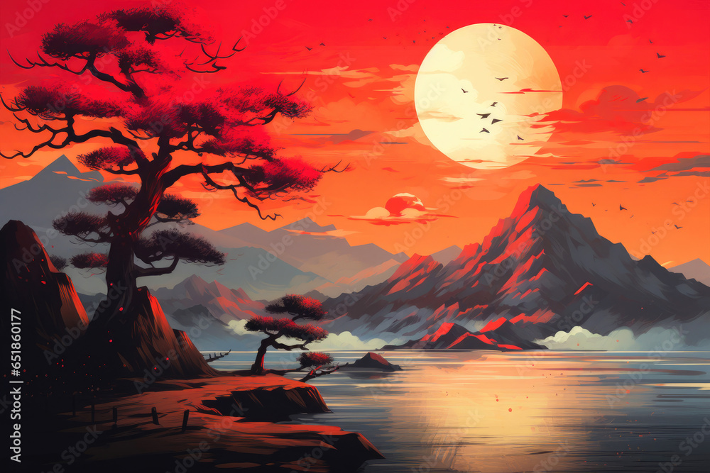 Spectacular Japanese Sunset Landscape