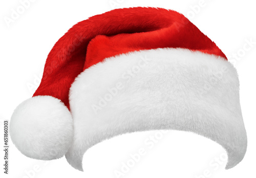 Santa Claus red hat or Christmas red cap isolated on transparent background. High quality mask edges photo