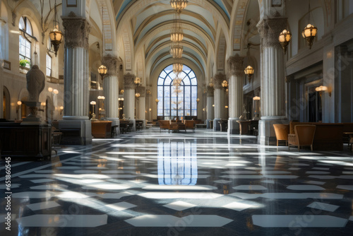 Marble Pillars and Front Doors in Bank Lobby