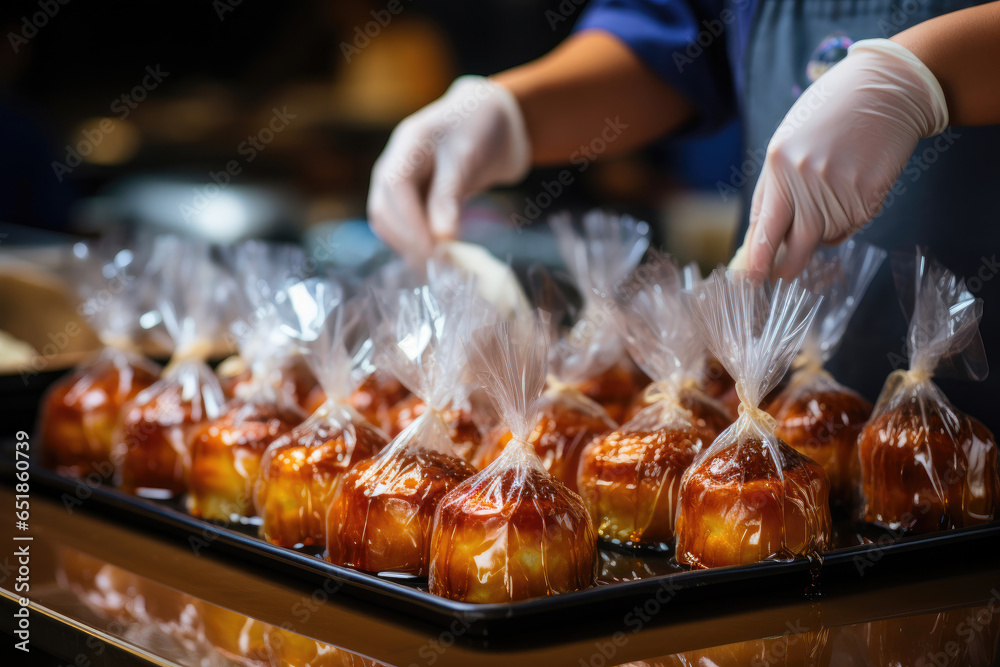 The Delicate Touch: Woman Packaging Doughnuts The Delicate Touch: Woman Packaging Doughnuts