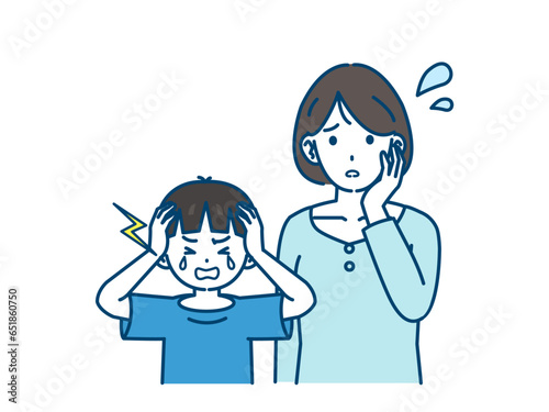 癇癪を起し泣き叫ぶ息子に困る母親