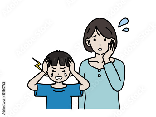 癇癪を起し泣き叫ぶ息子に困る母親