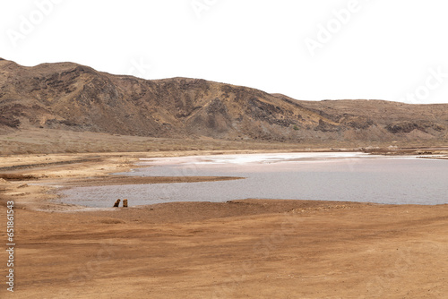 Rocky desert landscape with salt lake and transparent sky. Background suitable for 3D compositing © Sphericalvision360