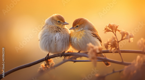  birds standing at the sunset on a grassland