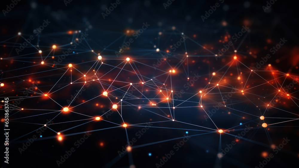 Dark Background with Connected Dots and Lines, Data Network Illustration Dark Background with Connected Dots and Lines, Data Network Illustration
