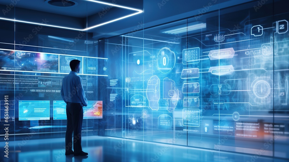 Futuristic medical research room with biometrics diagnosis infographs. Hospital services futuristic concept as wide banner. Futuristic medical research room with biometrics diagnosis infographs. Hospital services futuristic concept as wide banner.