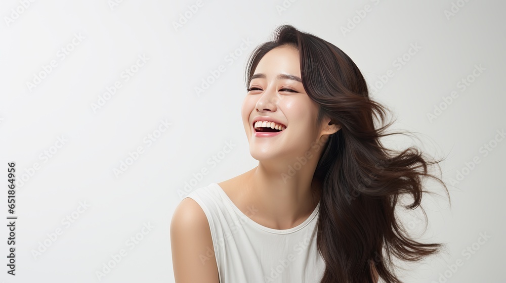 Young beautiful Asian woman smiling, beautiful teeth, generative ai Young beautiful Asian woman smiling, beautiful teeth, generative ai
