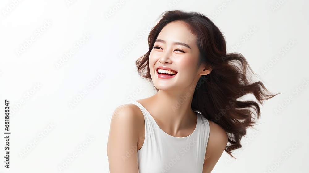 Young beautiful Asian woman smiling, beautiful teeth, generative ai Young beautiful Asian woman smiling, beautiful teeth, generative ai