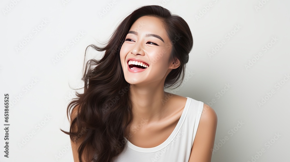 Young beautiful Asian woman smiling, beautiful teeth, generative ai Young beautiful Asian woman smiling, beautiful teeth, generative ai