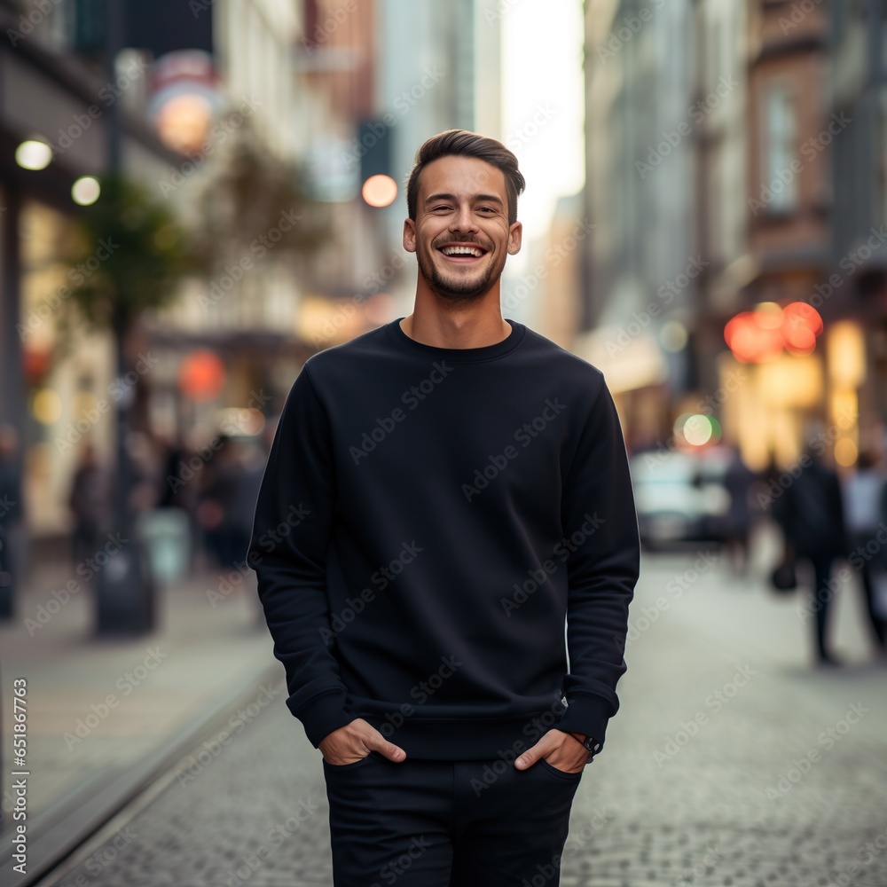 Fototapeta premium Illustration of a fashion portrait with plain sweater mockup, Ai generative ,
