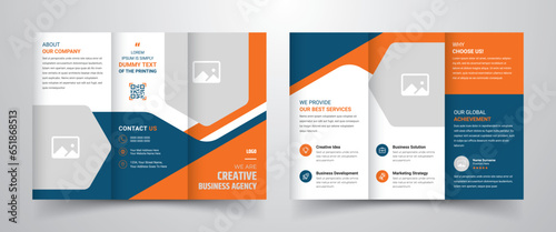 Blue and orange modern corporate business trifold brochure template photo