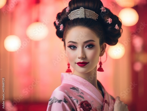 Beautiful Ancient Japan Geisha smiling portrait